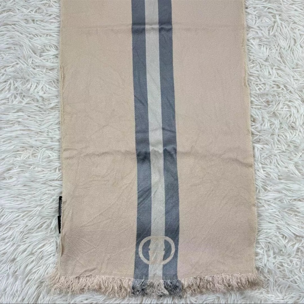 AUTH GUCCI Scarf Silk Rana Wool GG Sherry Cream - Picture 3 of 7